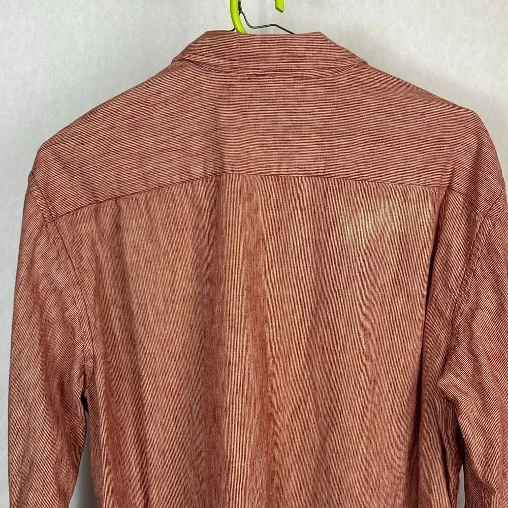 J. Crew Men’s Button Front Shirt Sz XL Linen Cotton Blend Red Stripe Long Sleeve